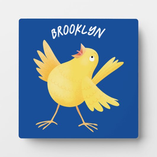 Kute zingende gele cartoon kanarie vogel fotoplaat (Voorkant)