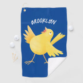Kute zingende gele cartoon kanarie vogel golfhanddoek (Insitu)