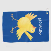 Kute zingende gele cartoon kanarie vogel golfhanddoek (Horizontaal)