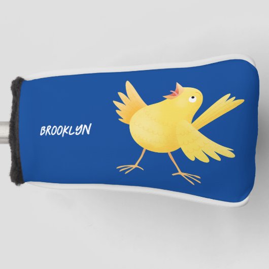 Kute zingende gele cartoon kanarie vogel golfheadcover (Voorkant)