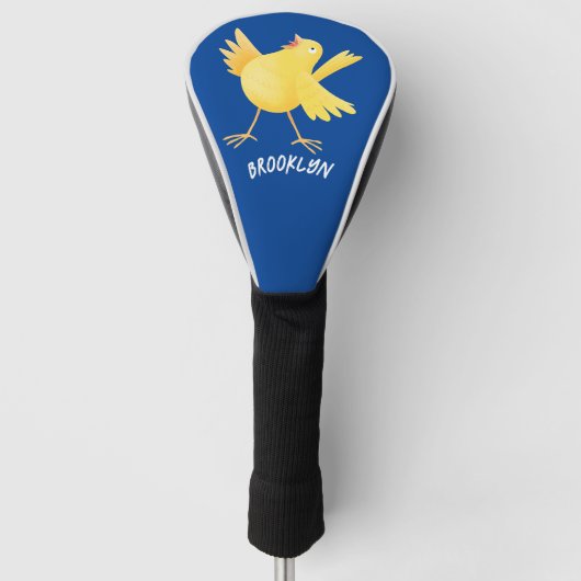Kute zingende gele cartoon kanarie vogel golfheadcover (Voorkant)