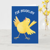 Kute zingende gele cartoon kanarie vogel kaart (Gele Bloem)