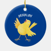 Kute zingende gele cartoon kanarie vogel keramisch ornament (Achterkant)