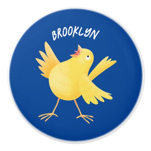 Kute zingende gele cartoon kanarie vogel keramische knop (Voorkant)