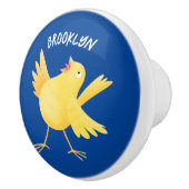 Kute zingende gele cartoon kanarie vogel keramische knop (Rechts)