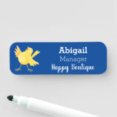 Kute zingende gele cartoon kanarie vogel naamplaatje (In situ)