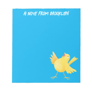Kute zingende gele cartoon kanarie vogel notitieblok