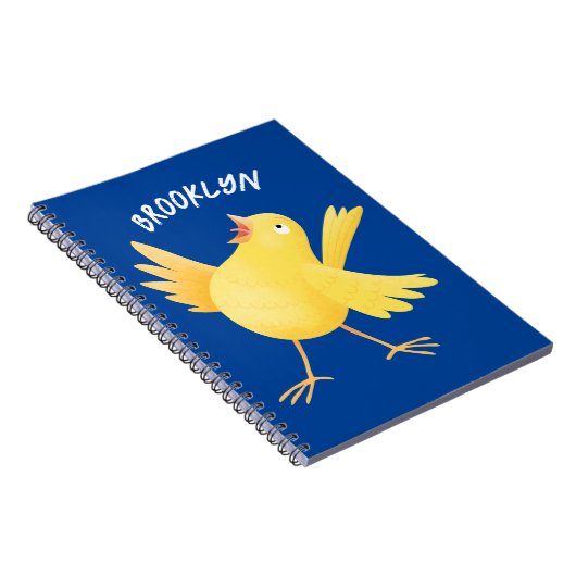 Kute zingende gele cartoon kanarie vogel notitieboek (Rechterzijde)