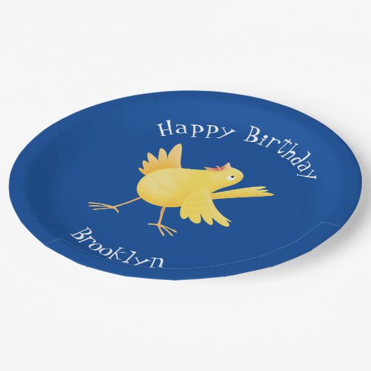 Kute zingende gele cartoon kanarie vogel papieren bordje (Gekanteld)