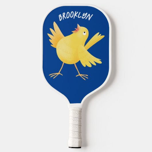Kute zingende gele cartoon kanarie vogel pickleball paddle (Achterkant)