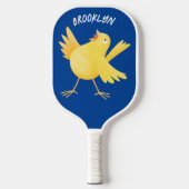 Kute zingende gele cartoon kanarie vogel pickleball paddle (Voorkant)
