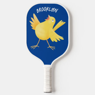 Kute zingende gele cartoon kanarie vogel pickleball paddle
