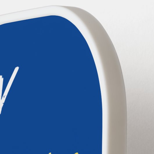 Kute zingende gele cartoon kanarie vogel pickleball paddle (Links Detail)