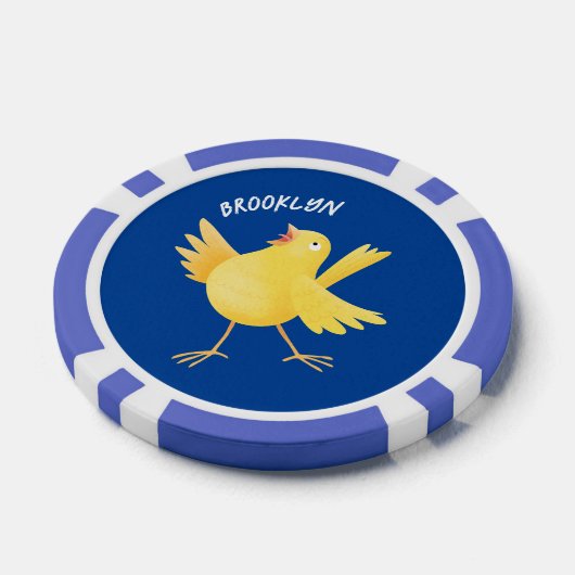 Kute zingende gele cartoon kanarie vogel poker chips (Enkel)