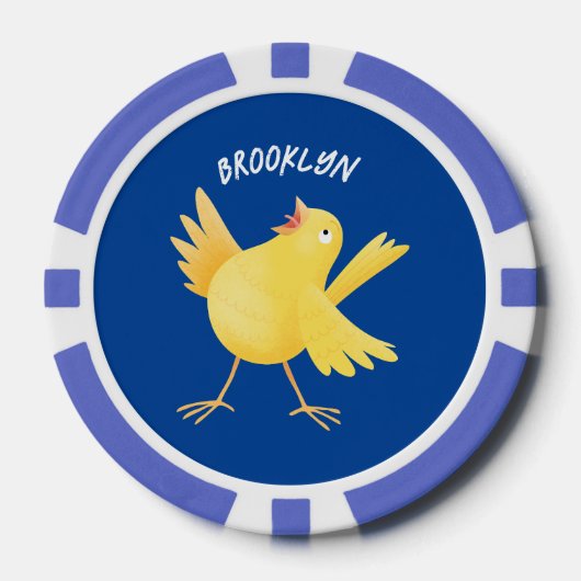 Kute zingende gele cartoon kanarie vogel poker chips (Voorkant)