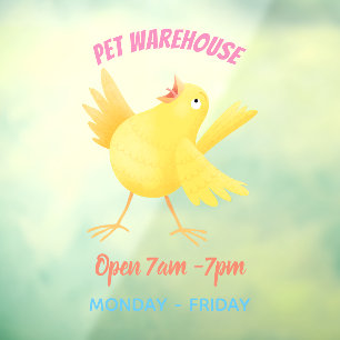 Kute zingende gele cartoon kanarie vogel raamsticker