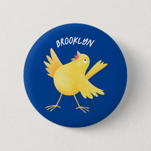 Kute zingende gele cartoon kanarie vogel ronde button 5,7 cm