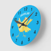 Kute zingende gele cartoon kanarie vogel ronde klok (Hoek)