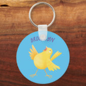 Kute zingende gele cartoon kanarie vogel sleutelhanger (Voorkant)