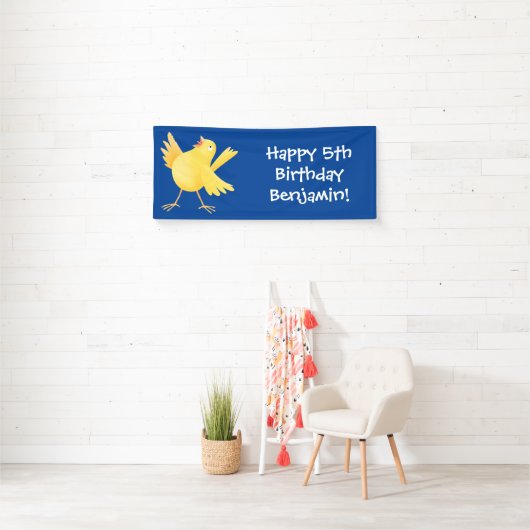 Kute zingende gele cartoon kanarie vogel spandoek (Insitu)