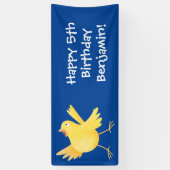 Kute zingende gele cartoon kanarie vogel spandoek (Verticaal)