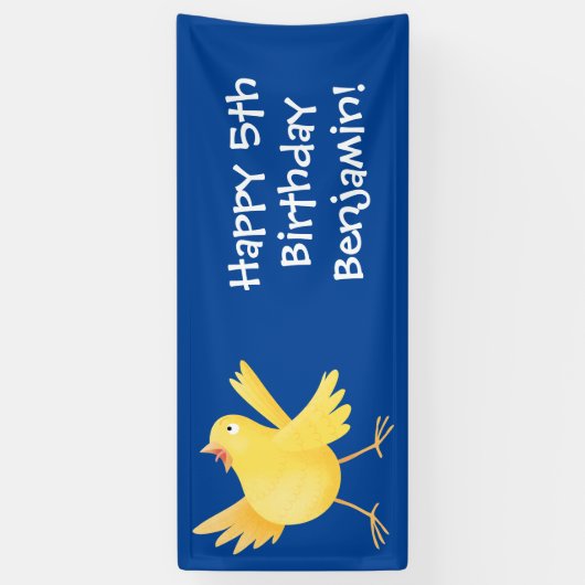 Kute zingende gele cartoon kanarie vogel spandoek (Verticaal)