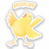 Kute zingende gele cartoon kanarie vogel sticker (Voorkant)