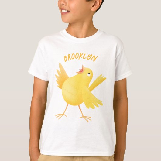 Kute zingende gele cartoon kanarie vogel t-shirt (Voorkant)