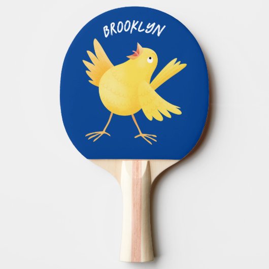 Kute zingende gele cartoon kanarie vogel tafeltennisbatje (Achterkant)