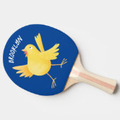 Kute zingende gele cartoon kanarie vogel tafeltennisbatje (Zijkant)