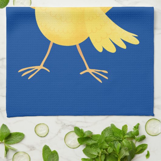 Kute zingende gele cartoon kanarie vogel theedoek (Gevouwen)