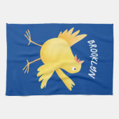 Kute zingende gele cartoon kanarie vogel theedoek (Horizontaal)