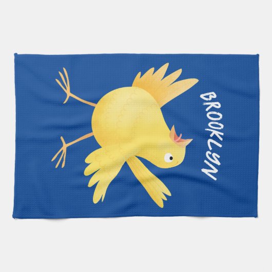 Kute zingende gele cartoon kanarie vogel theedoek (Horizontaal)