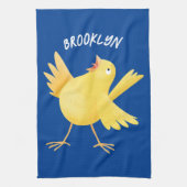 Kute zingende gele cartoon kanarie vogel theedoek (Verticaal)