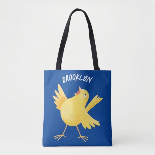 Kute zingende gele cartoon kanarie vogel tote bag (Voorkant)