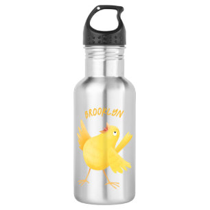 Kute zingende gele cartoon kanarie vogel waterfles