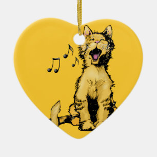 Kute zingende oranje kat tekening met muzieknoten keramisch ornament