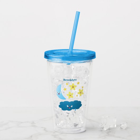 Kute zingsterren, maan en cloud cartoon acryl drinkbeker (Achterkant ijs)
