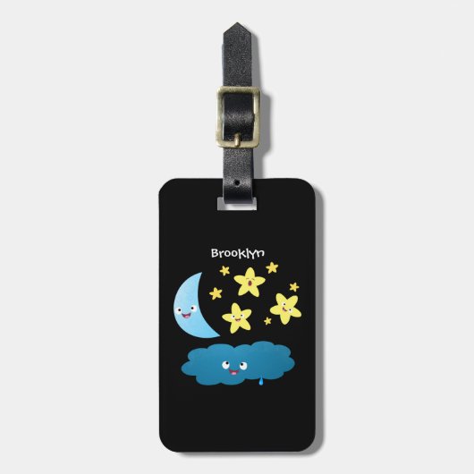 Kute zingsterren, maan en cloud cartoon bagagelabel (Voorkant verticaal)