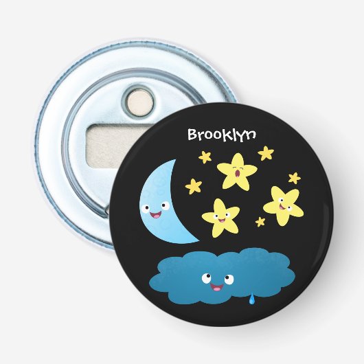 Kute zingsterren, maan en cloud cartoon button flesopener (Voorkant)
