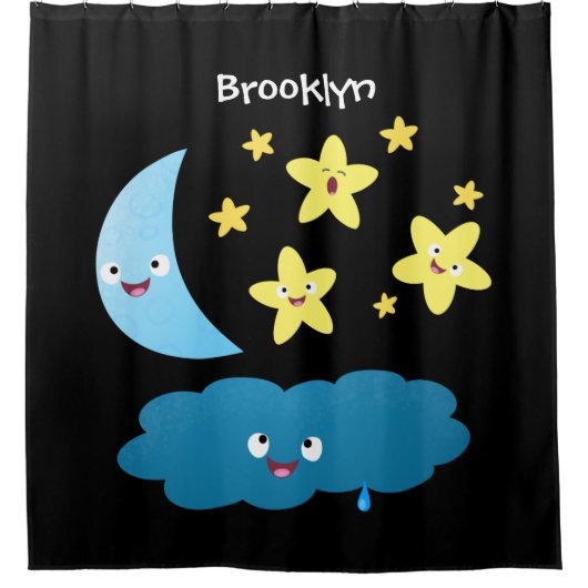 Kute zingsterren, maan en cloud cartoon douchegordijn (Voorkant)