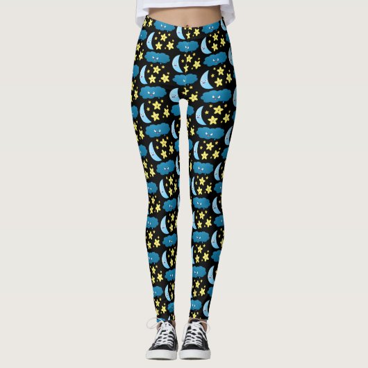 Kute zingsterren, maan en cloud cartoon leggings (Voorkant)