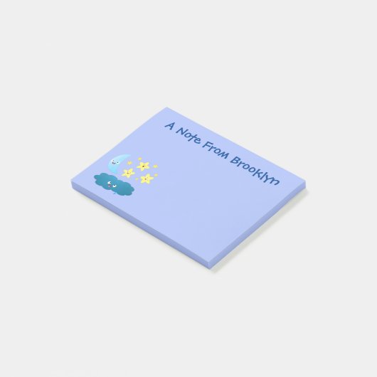 Kute zingsterren, maan en cloud cartoon post-it® notes (Schuin)