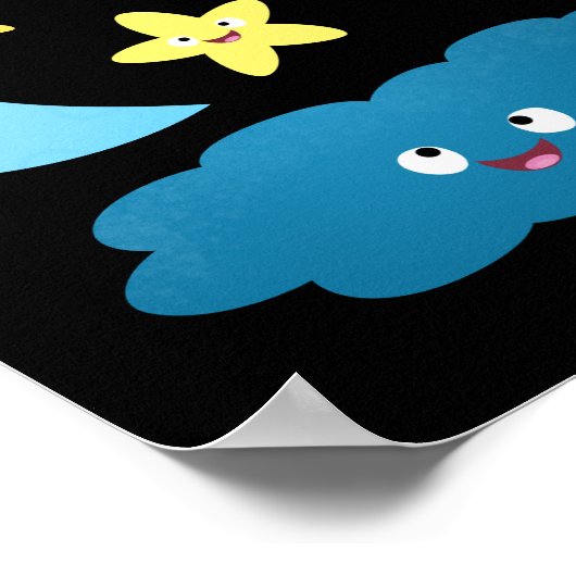 Kute zingsterren, maan en cloud cartoon poster (Hoek)