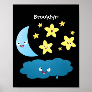 Kute zingsterren, maan en cloud cartoon poster