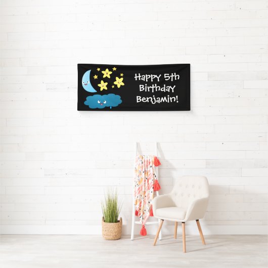 Kute zingsterren, maan en cloud cartoon spandoek (Insitu)