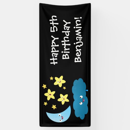 Kute zingsterren, maan en cloud cartoon spandoek (Verticaal)