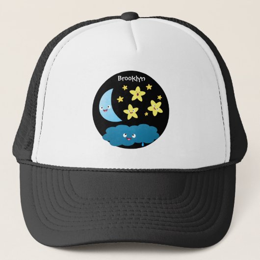 Kute zingsterren, maan en cloud cartoon trucker pet (Voorkant)