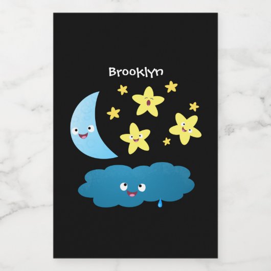 Kute zingsterren, maan en cloud cartoon voedselcontainer etiket (Enkel label)