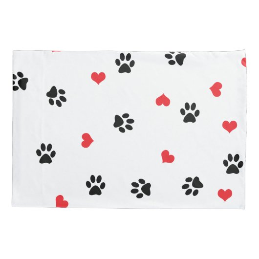 Kute, zoete, heldere dierenpoot en rood hartpatroo kussensloop (Achterkant)